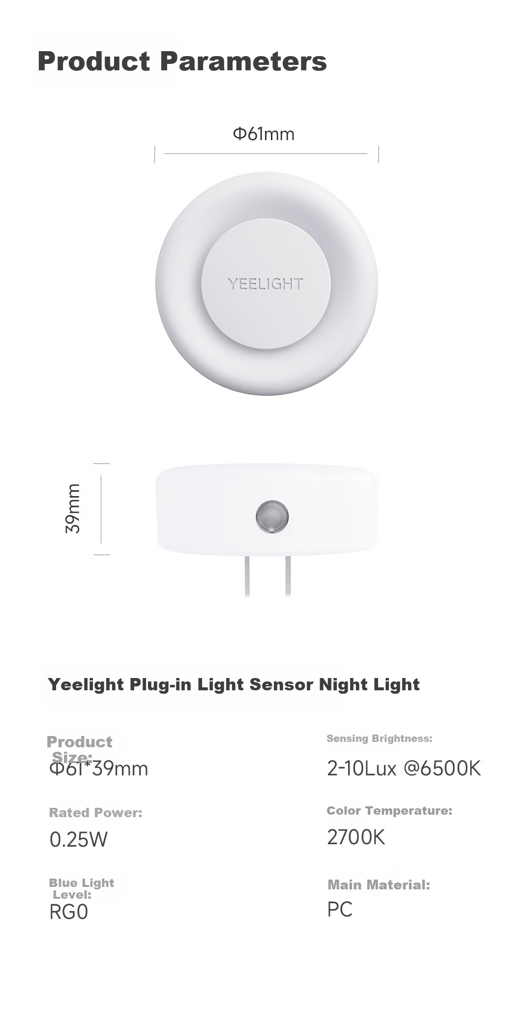 Yeelight, Plug-In Sensor Night Light, Bedroom Bedside Lamp, Hallway Motion Sensor Night Light, Wall Corner Ambient Light 5