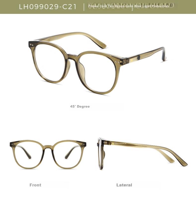 LOHO Ultra-Light Round Frame Glasses for Women, Can Be Fitted with Myopia Lenses, Cold Tea Color, Face-Slimming Effect, Bare-Faced Look, Anti-Blue Light Frame, Compatible with Zeiss Lenses 12