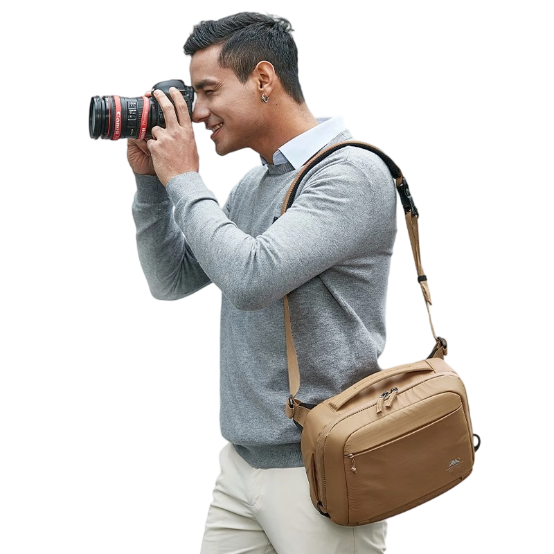Shanmu 10L Champagne Single Shoulder Camera Bag Crossbody DSLR Mirrorless Digital Storage Waterproof Durable Lightweight Camera Backpack for Cycling Commuting
