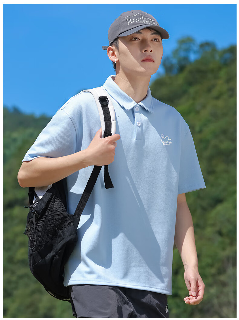 EASTERN CAMEL Short-Sleeve Polo Shirt for Men, Summer Heavyweight Breathable Solid Color Sports Collared Outdoor T-Shirt Top, Black, XL 12