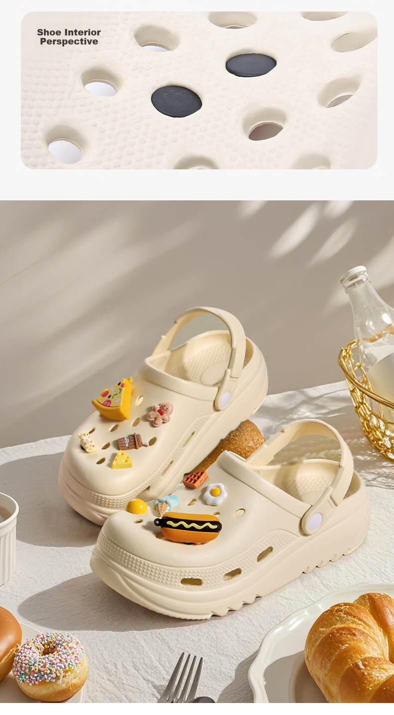 MINISO EVA Summer Unisex Hole Shoes Beach Sandals Non-Slip Soft Couple White+Light Blue Butterfly Pattern 3