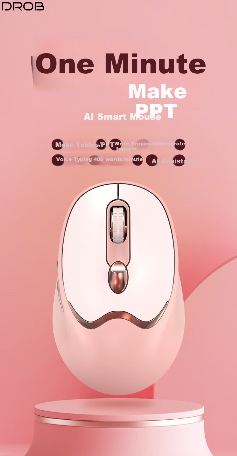 D.ROB Smart Voice AI Mouse V3 Pink, Wireless Office Voice Typing One-Key PPT Creation, Dual-Mode Wireless Bluetooth Universal Rechargeable Mouse for Girls 1