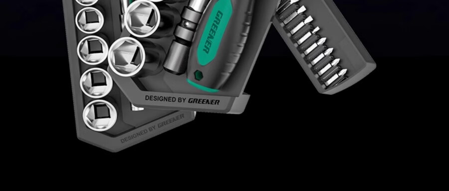 GREENER Ratchet Socket Wrench Hexagon Multifunctional Combination Set Quick Torque Tool 27-Piece Kit 1