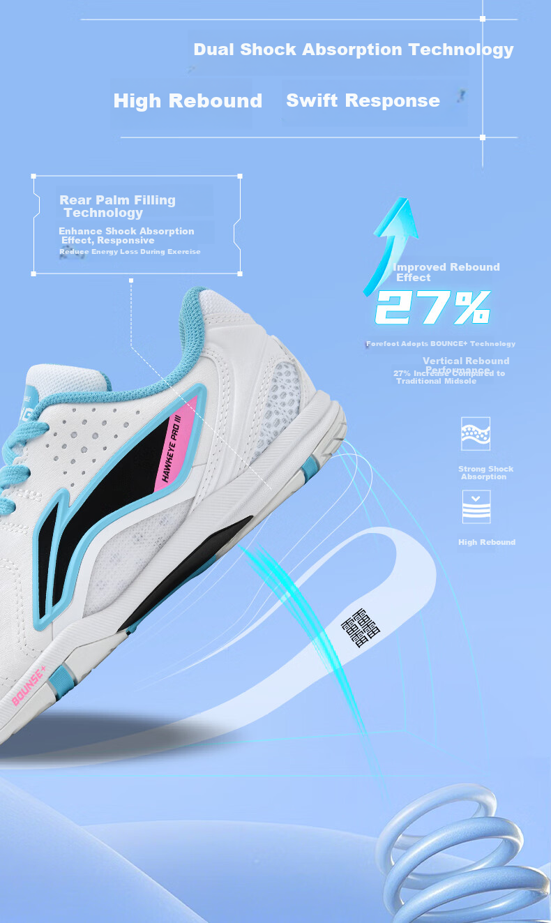 Li-Ning Table Tennis Shoes Eagle Eye 3.0 PRO Breathable Wear-Resistant Non-Slip Sports Shoes for Men And Women, Competition Training Shoes, Size 43 3