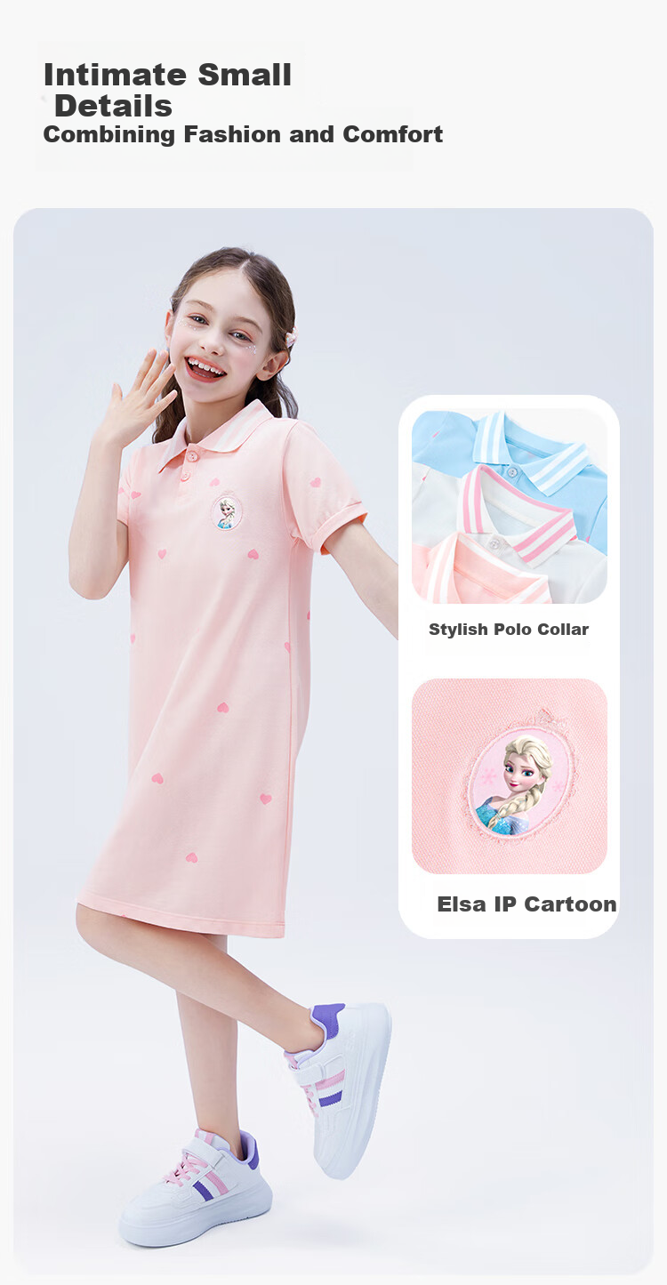 Disney Colorblock Polo Dress School Style Summer 2026 Girls Breathable Soft A-Line Dress 140 5
