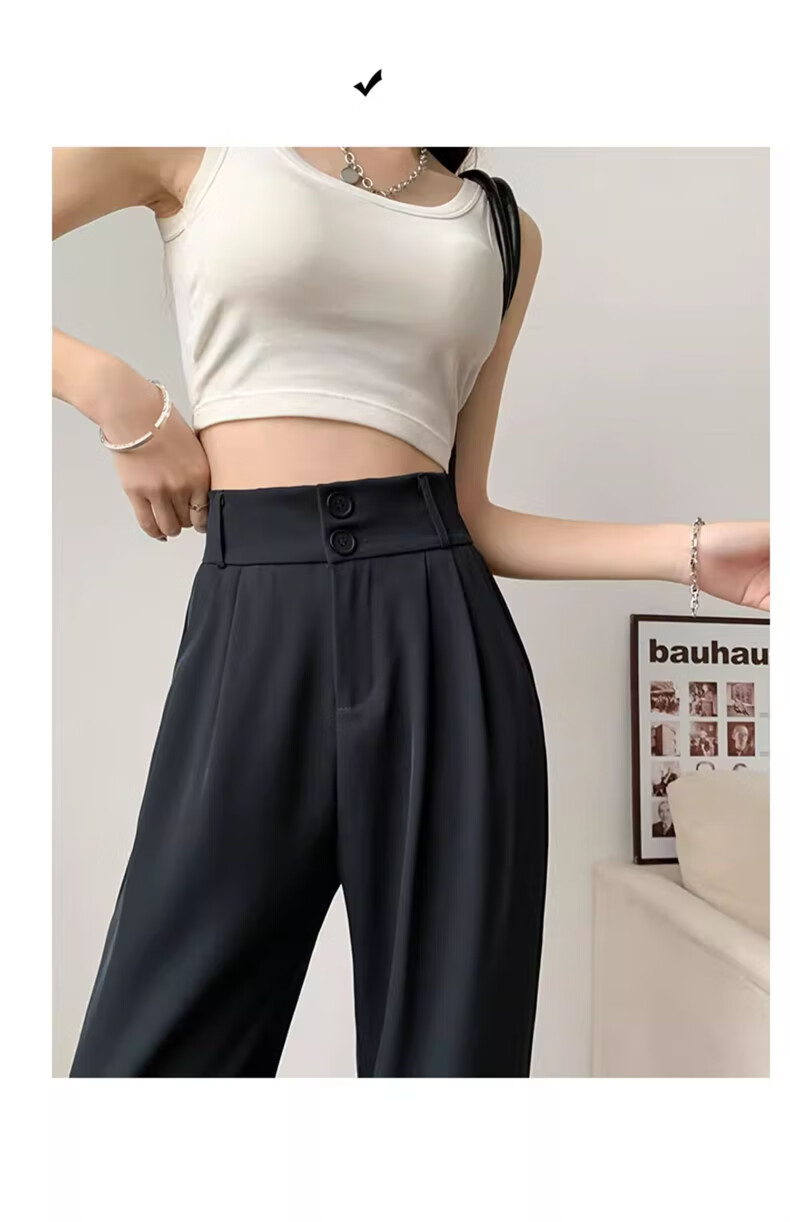 LangSha Black Women's Suit Pants, 2025 New Style, Office Commute, High-End Feel, Straight-Leg Slimming Thin High-Waist Wide-Leg Trousers 21