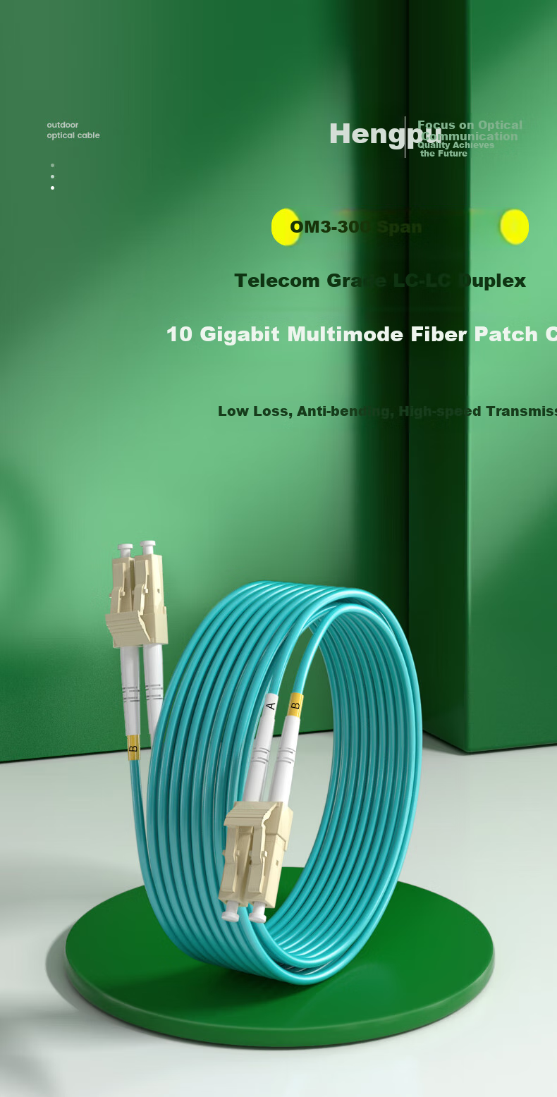 Hengpu, Multi-Mode Fiber Optic Patch Cable, LC-LC 3 Meters OM3-300, Dual-Core Pigtail, Telecom Grade, Low Smoke Zero Halogen LSZH, Bend-Resistant, Specialized for Data Center Projects, HP-L103 1