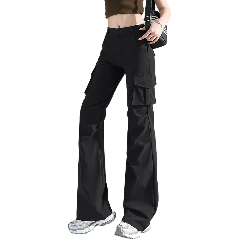 XUEXIMAN Women's American Style Workwear Flared Pants Summer New Ice Silk Quick-Dry Slim High-Waist Narrow Hem Trousers