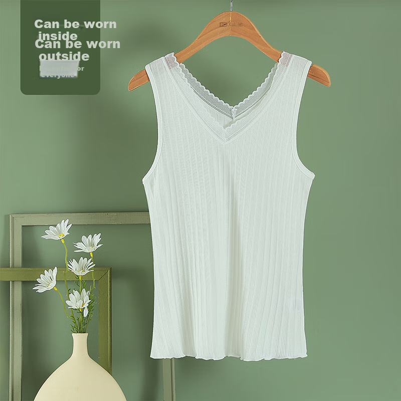 Hodo Lace Camisole Tank Top for Women, V-Neck Slimming Breathable Sexy Versatile Wearable Elegant White 170/95