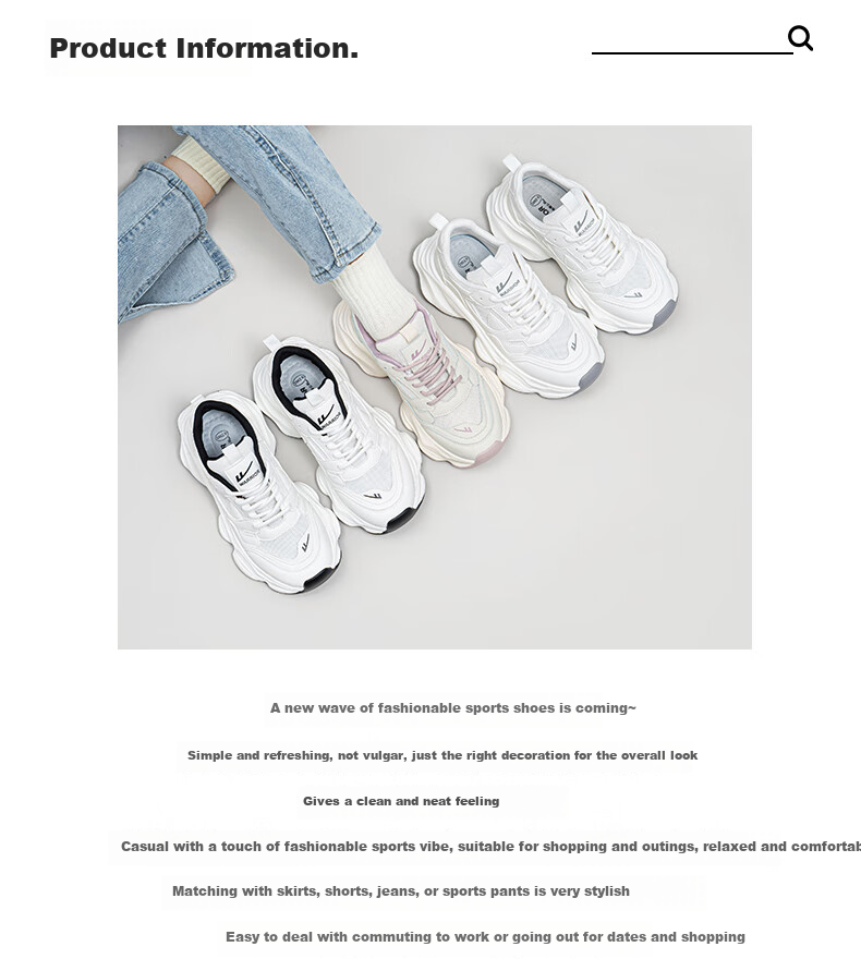 Huili Women's Chunky Sneakers, Mesh Upper Sports Shoes, Ladies' Thick-Soled Breathable Casual Shoes, 3075 White And Black, Size 35 2