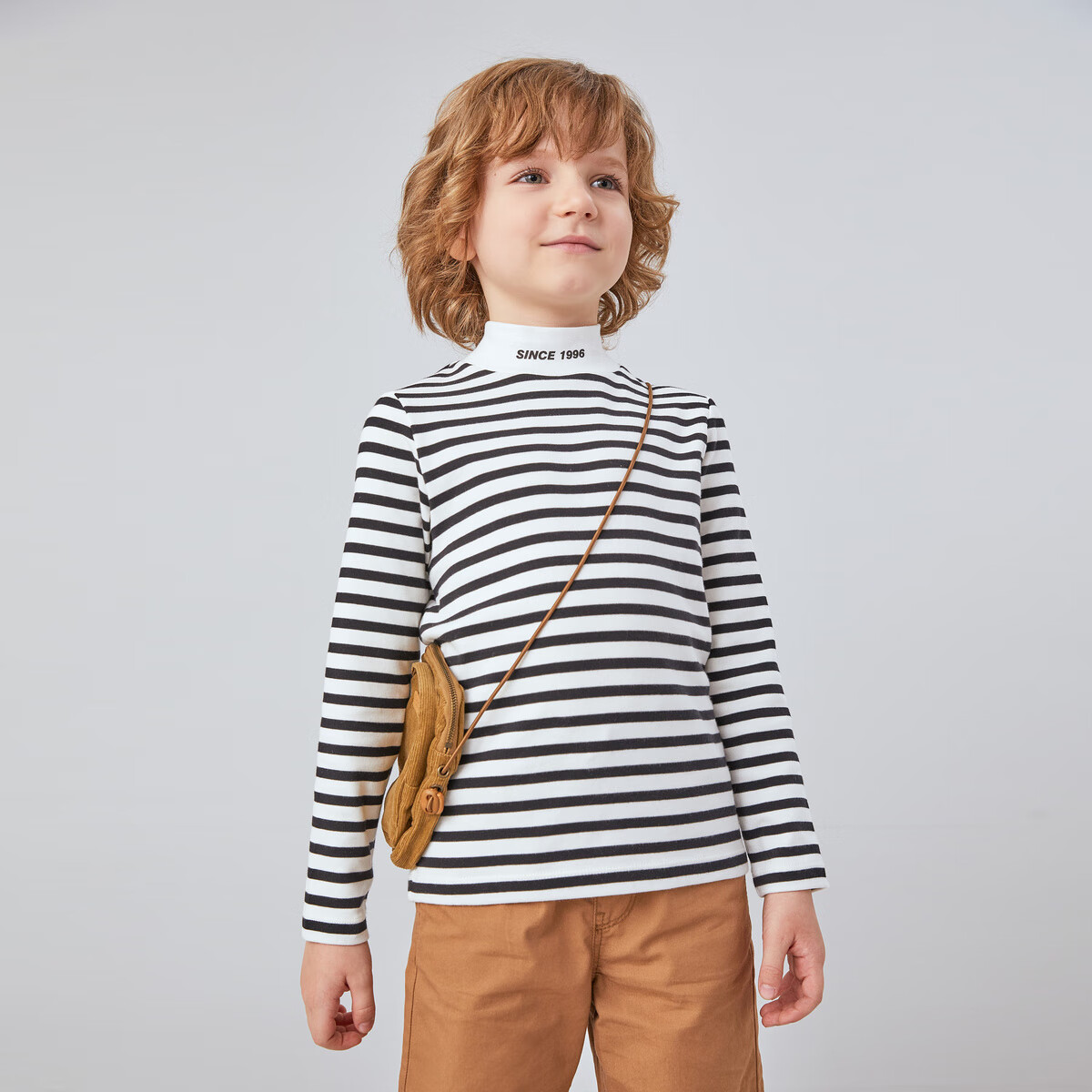 Annil Boys' Mid-Neck Long Sleeve T-Shirt 2025 Autumn New Casual Stretchy Striped Fashion Base Shirt