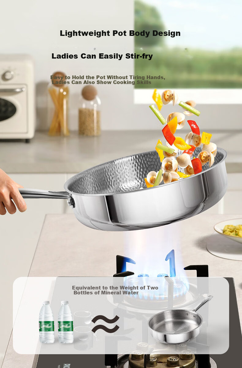 OLOFE Old Guandong Generation Pure Titanium Non-Coated Flat Bottom Frying Pan, Handmade Linen Pattern Titanium Uncoated Steak And Baby Food Pan, 28cm 10