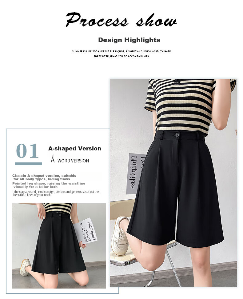 LangSha Women's Wide-Leg Straight Shorts, Summer Loose-Fitting High-Waisted Slimming A-Line Mid-Length Pants for Outdoor Wear 3