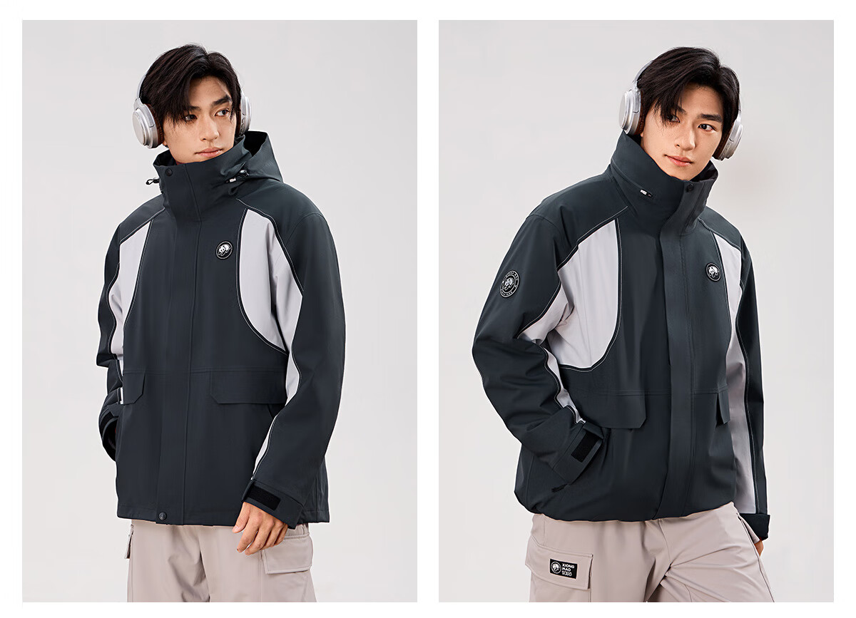 Panda Camel Series 3-in-1 Outdoor Jacket Unisex Windproof Rainproof Fleece Hiking Coat 1612, L 23