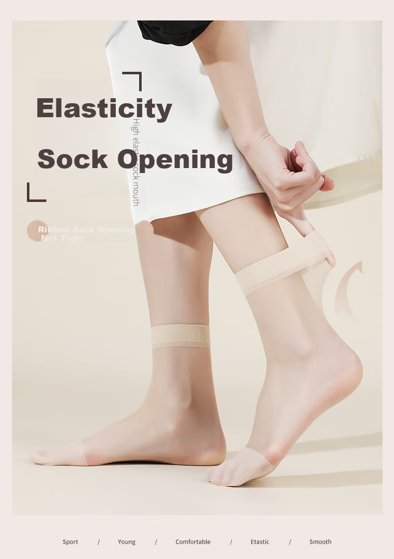 LangSha Thin Women's Stockings, Spring And Summer 10A Antibacterial Anti-Snag Transparent Invisible Crystal Silk Mid-Calf Socks, Skin Color 10 Black 10 10