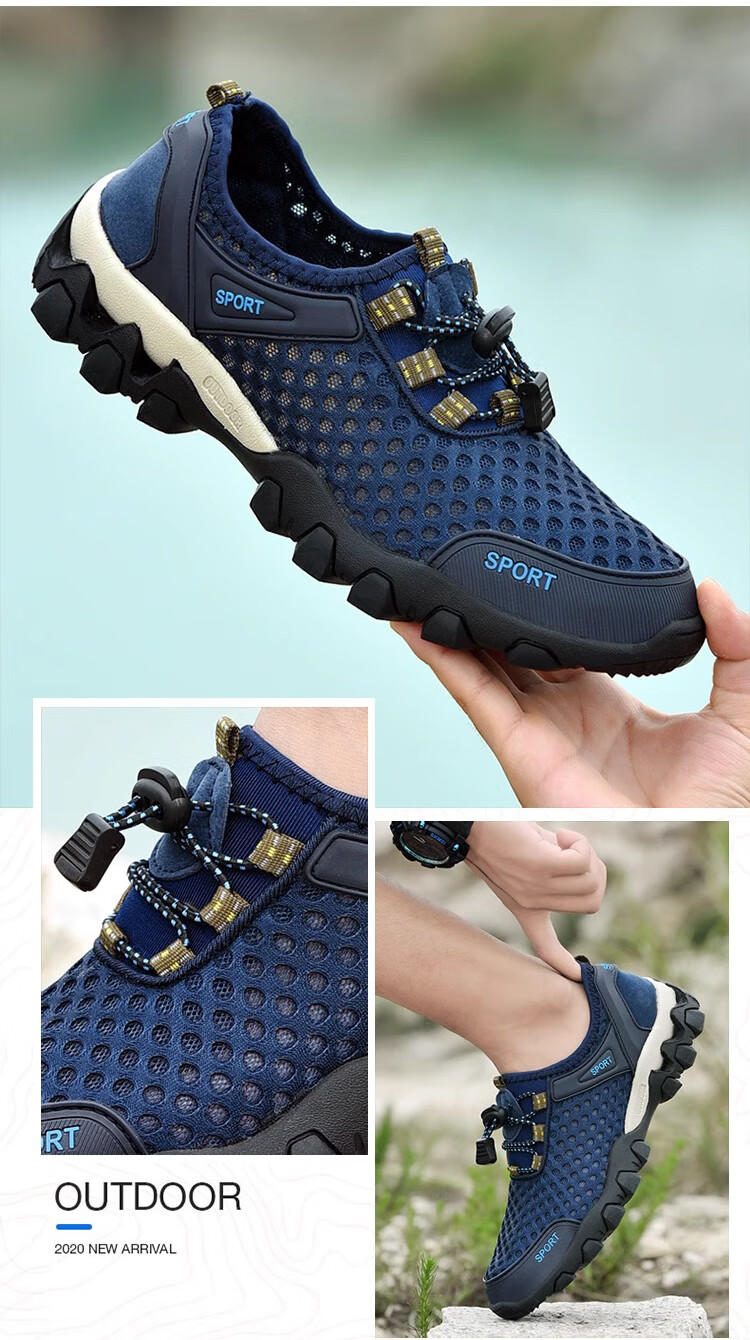 FOOTOPPO Men's Mesh Outdoor Water Shoes Hollow Mesh Sandals Summer Fishing Non-Slip Wear-Resistant Casual Sports Sandals 12