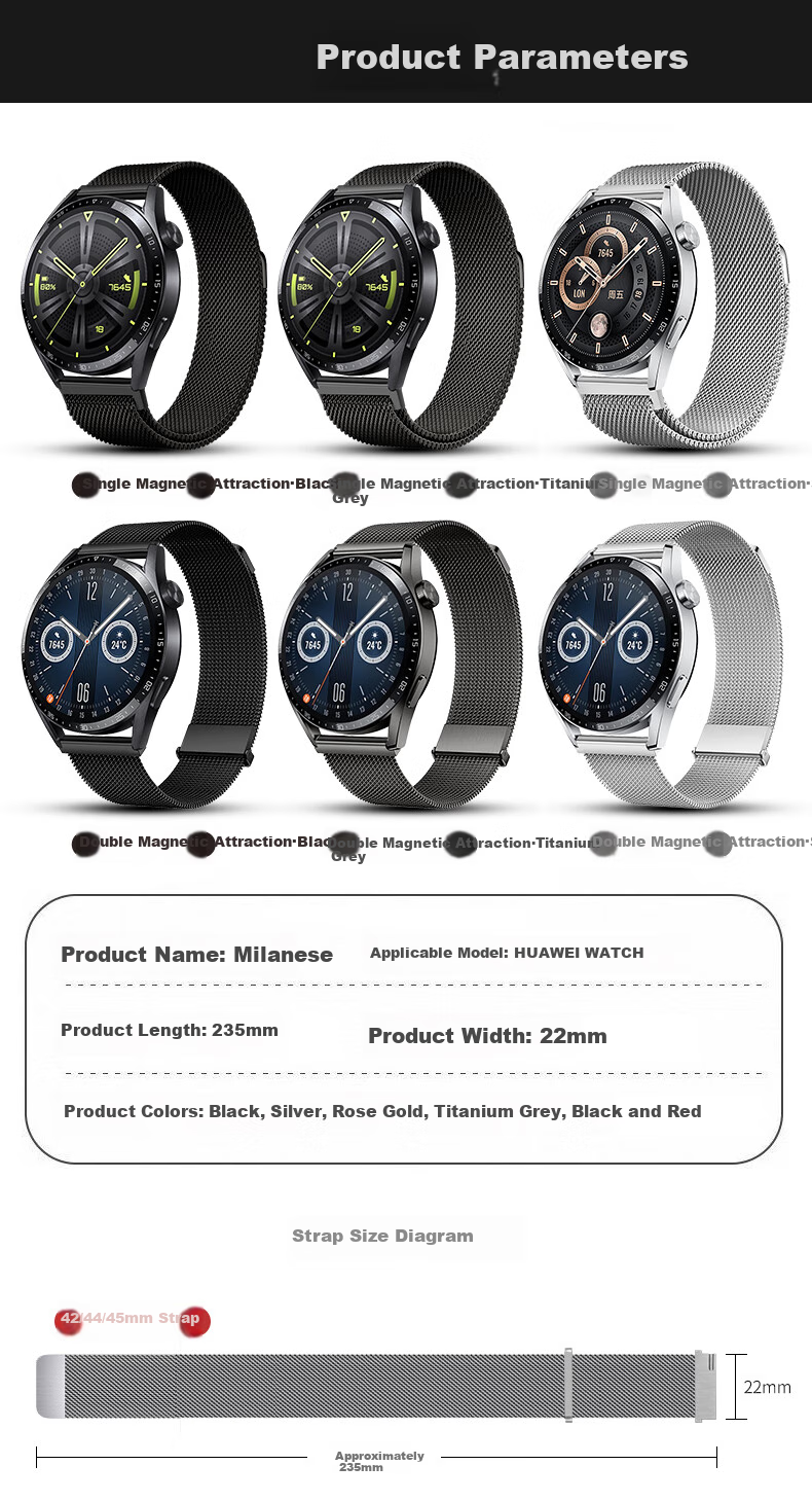 Weiqiantu [Magnetic Milan] Compatible with Huawei GT7/GT6/GT5/Pro Watch Band, for Watch6/6pro/Watch5/watch4pro, GT4/3 Proton Watch Strap 5