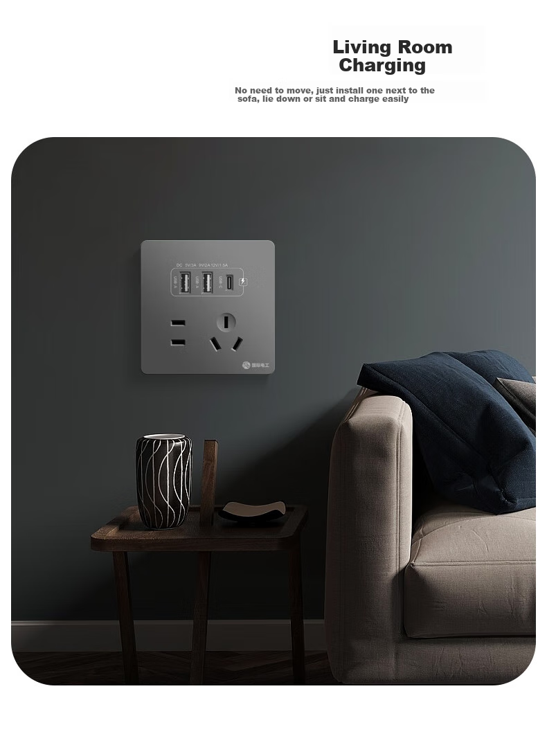FDD Concealed 86-Type 20W Fast Charging USB Socket Switch Panel Wall-Mounted Mobile Phone Charging Type-C Home Five-Hole Five-Hole 20W Fast Charging USB+typeC (White) 11