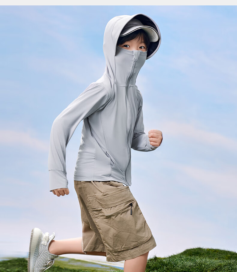 Luomeng Children's Summer New UV Protection Sunscreen Clothing, Kids' Air Conditioning Shirt, Light Gray Sun Protection Garment, Size 150 17
