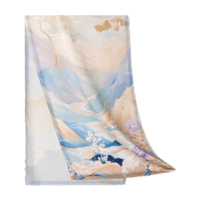 Wanshili × Palace Museum Cultural Collaboration Silk Scarf Birthday Women's Day Gift Long Scarf Twelve Flower God Ode Qingping Tune