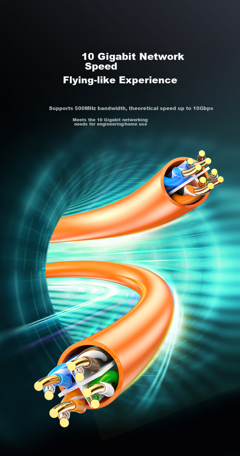 BIAZE Original Unshielded CAT6A Gigabit Ethernet Cable, Pure Copper Core, for Engineering And Home Wiring, Orange, 305 Meters 8