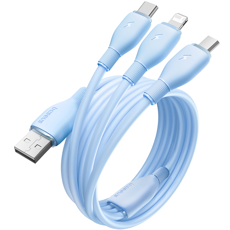 BASEUS Data Cable Three-In Apple 18 Charging Cable Type-C One-To Compatible with IPhone 17/16/15/14 Phones Xiaomi Huawei Honor Apple Car Charger 1.3 Meters