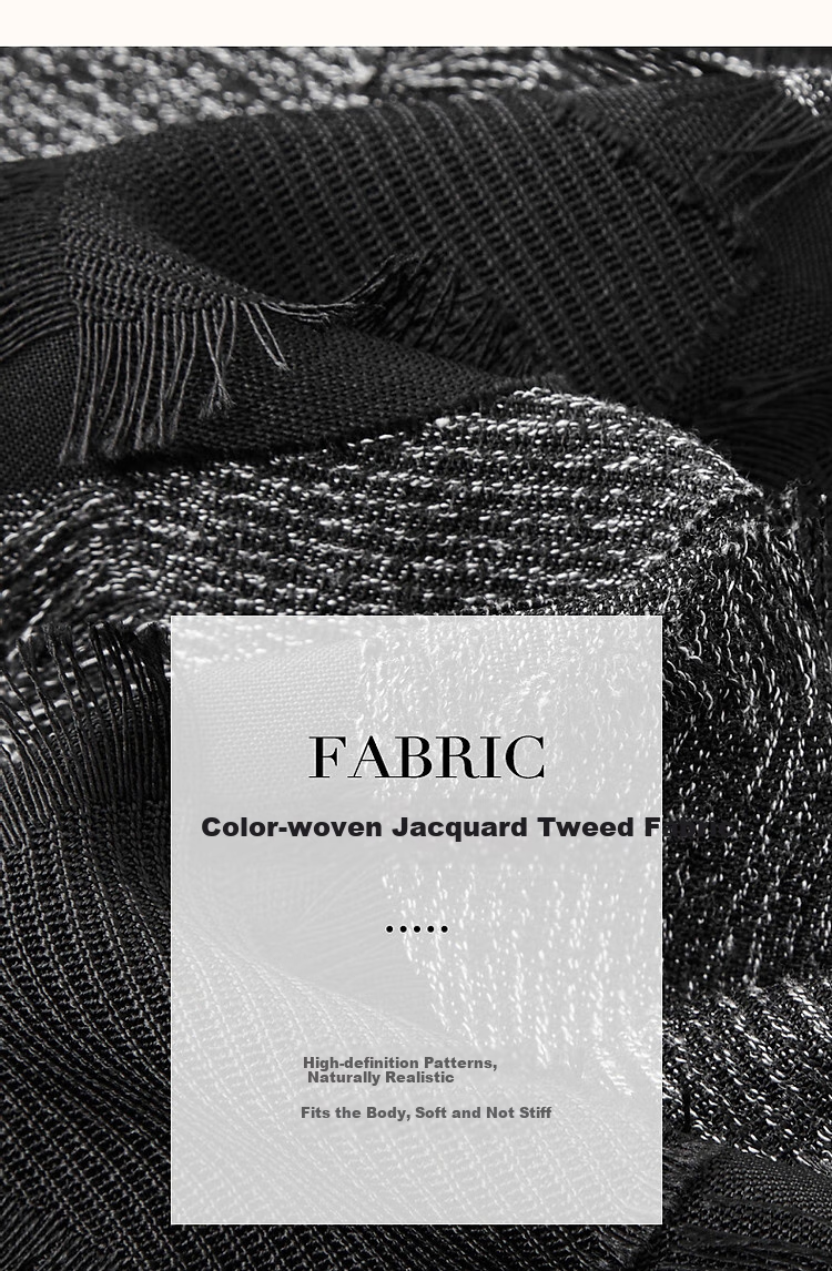 Dme [Beautiful Radar] Spring And Autumn French Chic Jacquard Tweed Tea Break Dress, Plaid Tassel Striped Dress 6