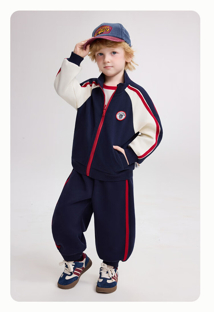 ASK JUNIOR Kids Set 2026 Spring Toddler Colorblock Collegiate Style Top Boys Sports Pants Long Trousers Two-Piece 6