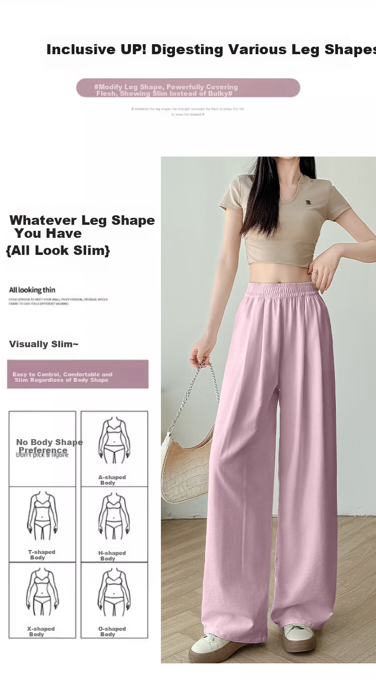 Yishangmei Loose Casual Pants for Women, Spring And Autumn Style, Wide-Leg Yamamoto Trousers, Latest 2026 Model, Ice Silk Milk Cake Color, Petite Size 6