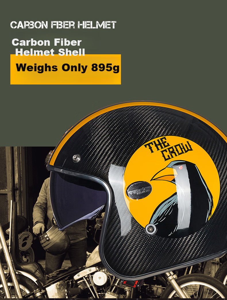 TORC Retro Helmet T587 Carbon Fiber 3/4 Helmet Motorcycle Helmet for Men And Women All Seasons Transparent Carbon Fiber XL 2