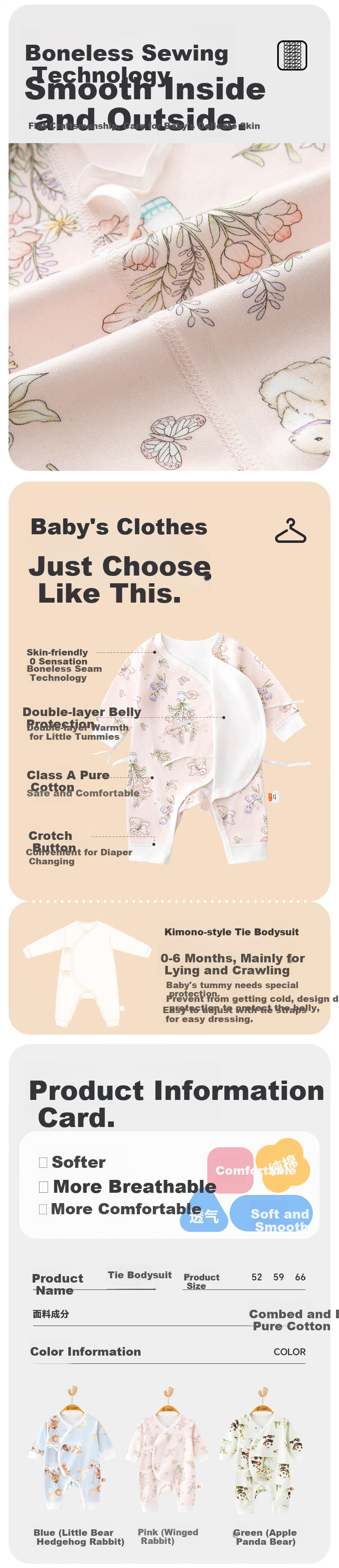 Babyprints Cotton Baby Romper, Newborn Clothes, Class A Underwear, Full Moon Crawling Suit, Baby Belly Protection Onesie, Green, Size 59 2