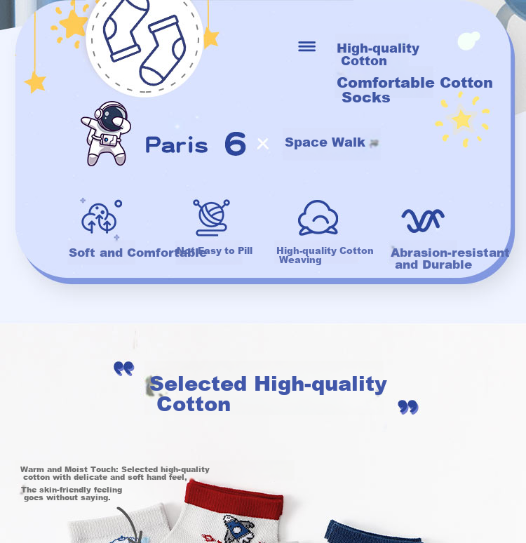 LangSha Children's Socks for Boys, Thin Mesh Cotton Boat Socks for Spring And Summer, Breathable Youth Socks for Older Children, Space Ship Design (6 Pairs), Foot Length 18-20cm, for Ages 5-7, Size 26-31 3