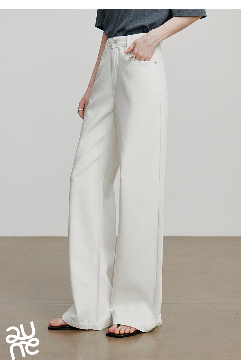 Chuyu Focus Acetate Puff Soft Denim Women's 2025 New Mid-Waist High Street Embroidered Wide-Leg Pants Sky Blue 28 22