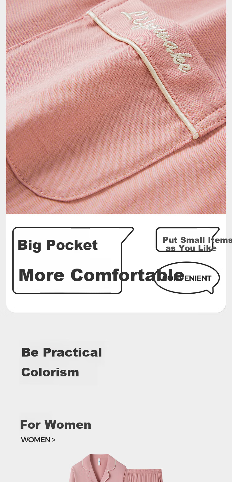 HLA Women's Pajamas, Spring And Autumn Lapel Cardigan, Pure Cotton, Antibacterial, Comfortable, Suitable for Outdoor Wear, Long Sleeves, Long Pants, Home Wear Set 9