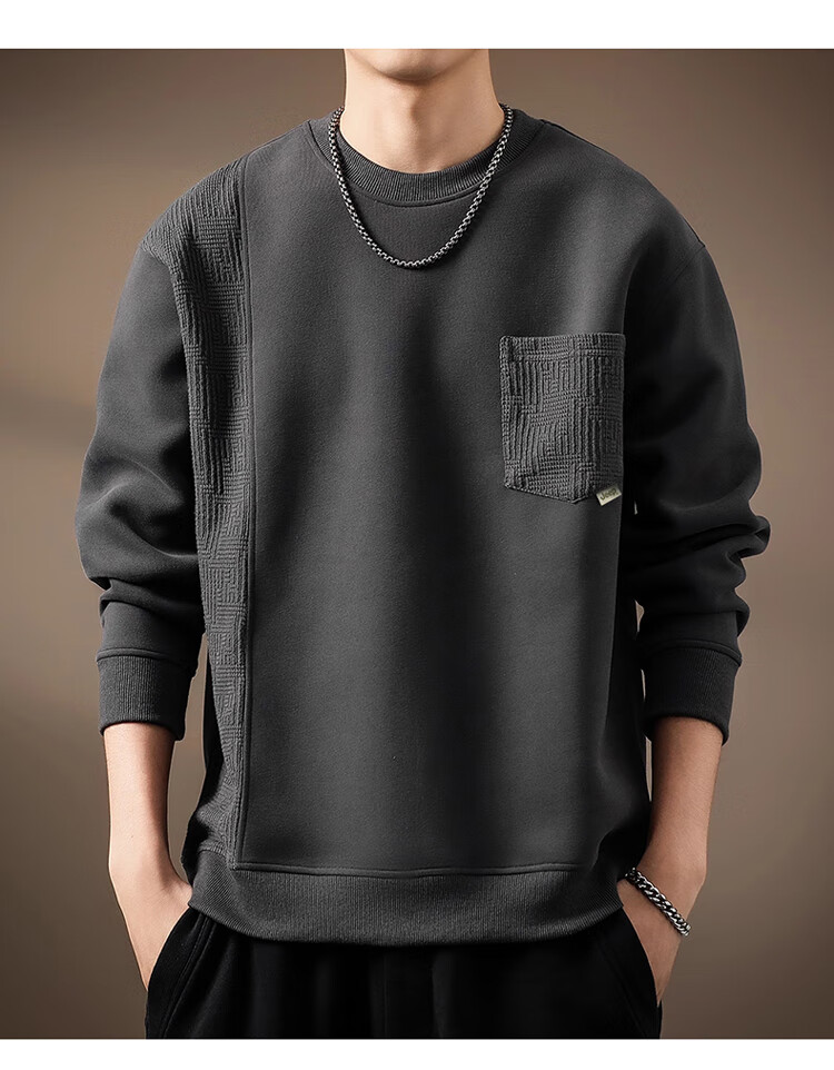 JEEP Men's Sweatshirt Jacket, Spring And Autumn Trendy Loose Long-Sleeve T-Shirt, Casual Outerwear for Men, Dark Gray XL 1
