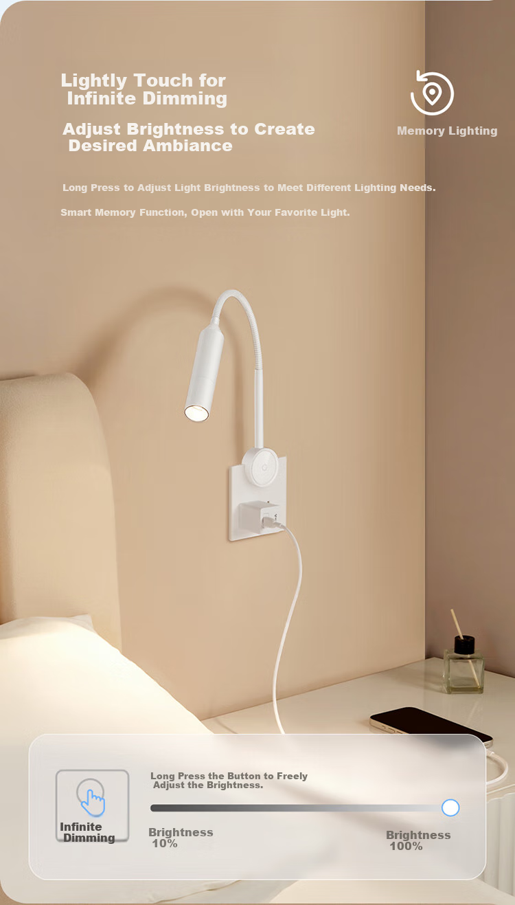 BULL Desk Lamp, Full Spectrum Eye Protection Bedside Lamp, Five-Hole Socket, Stepless Dimming, Ultra-Thin Model MH-A4R5C Snow White 10
