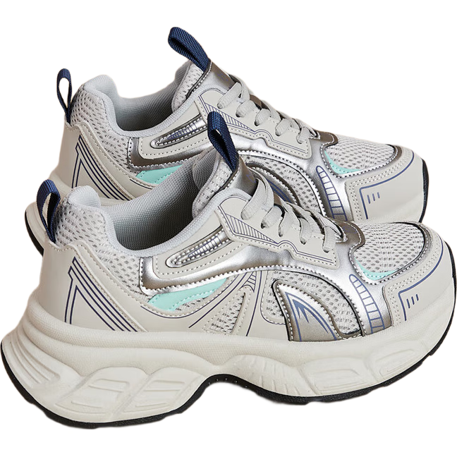 LA CHAPELLE Women's Dad Sneakers Mesh Breathable Thick Sole Height Increasing Sports Shoes MJ888-35 Blue Size 39