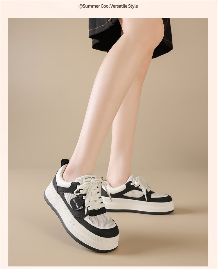 DAPHNE Women's Thick-Soled White Sneakers New Summer Mesh Casual Shoes Single Mesh Beige 39 25