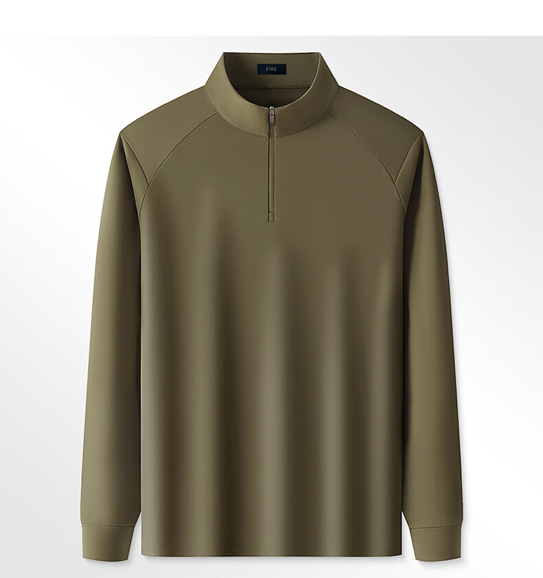 FIRS [7A Antibacterial] Men's Spring and Autumn Half-Zip Business Casual Pullover Long Sleeve T-Shirt 8