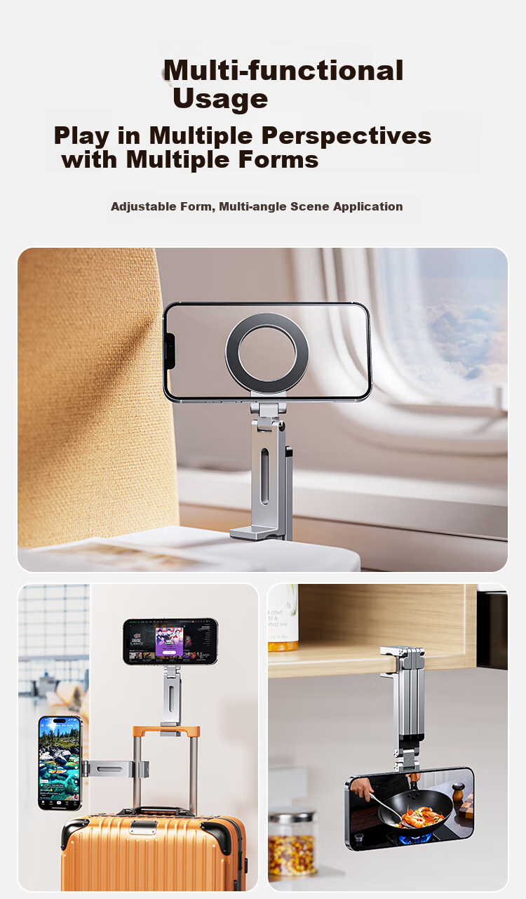 THE TREE Magnetic Phone Stand, Magsafe Foldable Rotating Aluminum Clamp, Desktop Overhead Shooting Tripod, Airplane High-Speed Rail Selfie Stick, Multifunctional Lazy Device, Travel Portable Accessory 3