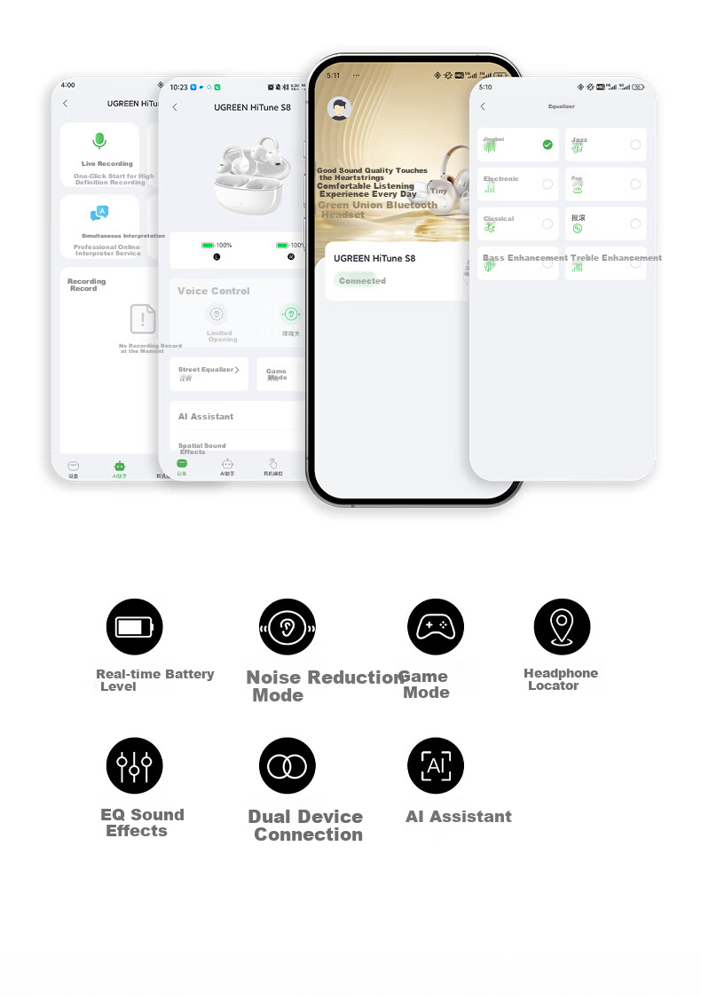 UGREEN Bluetooth Earphones S8 Clip-On Active Noise Cancelling Open Bone Conduction Concept Sports Commuting Wireless Gaming AI Translation Earphones for Apple Huawei Xiaomi 32