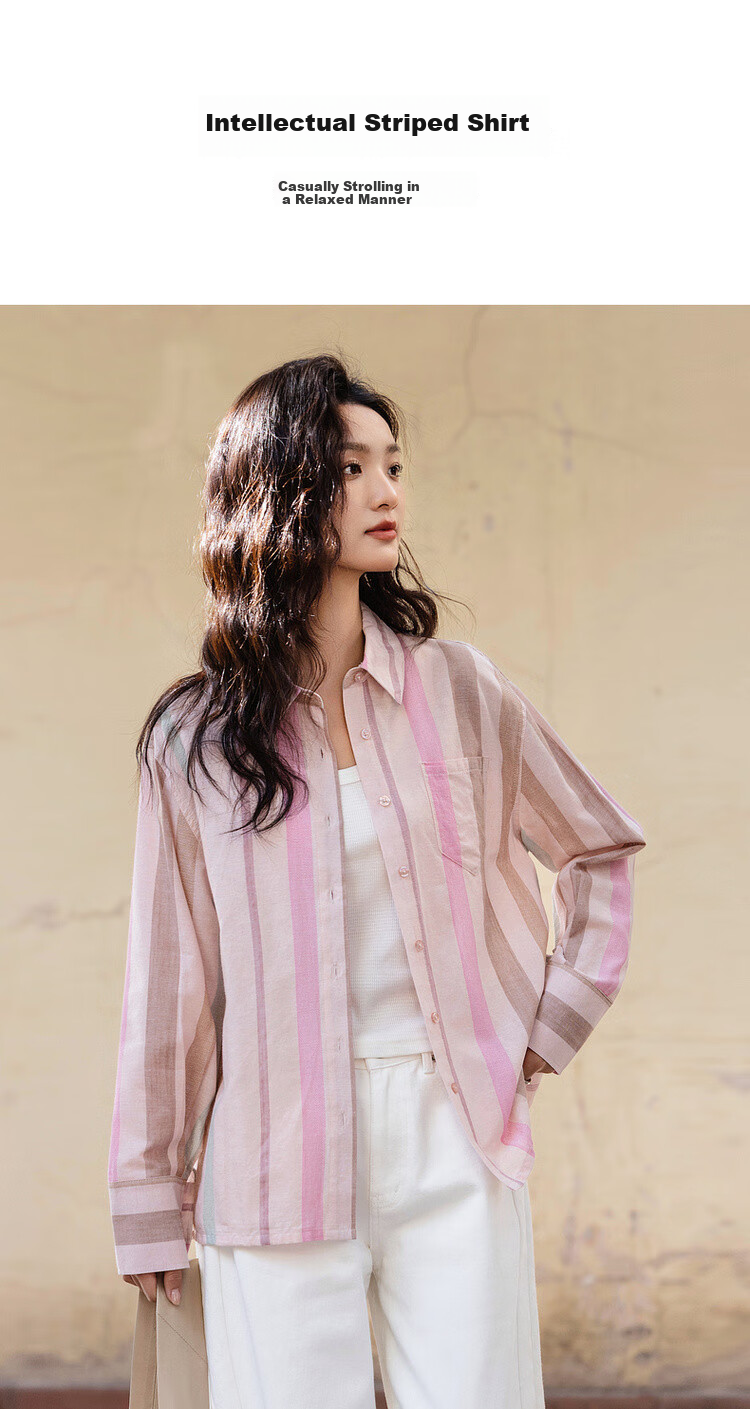 Dme [Layering Essential] Spring Cloud Cotton, Three-Dimensional Lapel Striped Shirt, Loose Comfortable Concealing Blouse, Women's Top 3