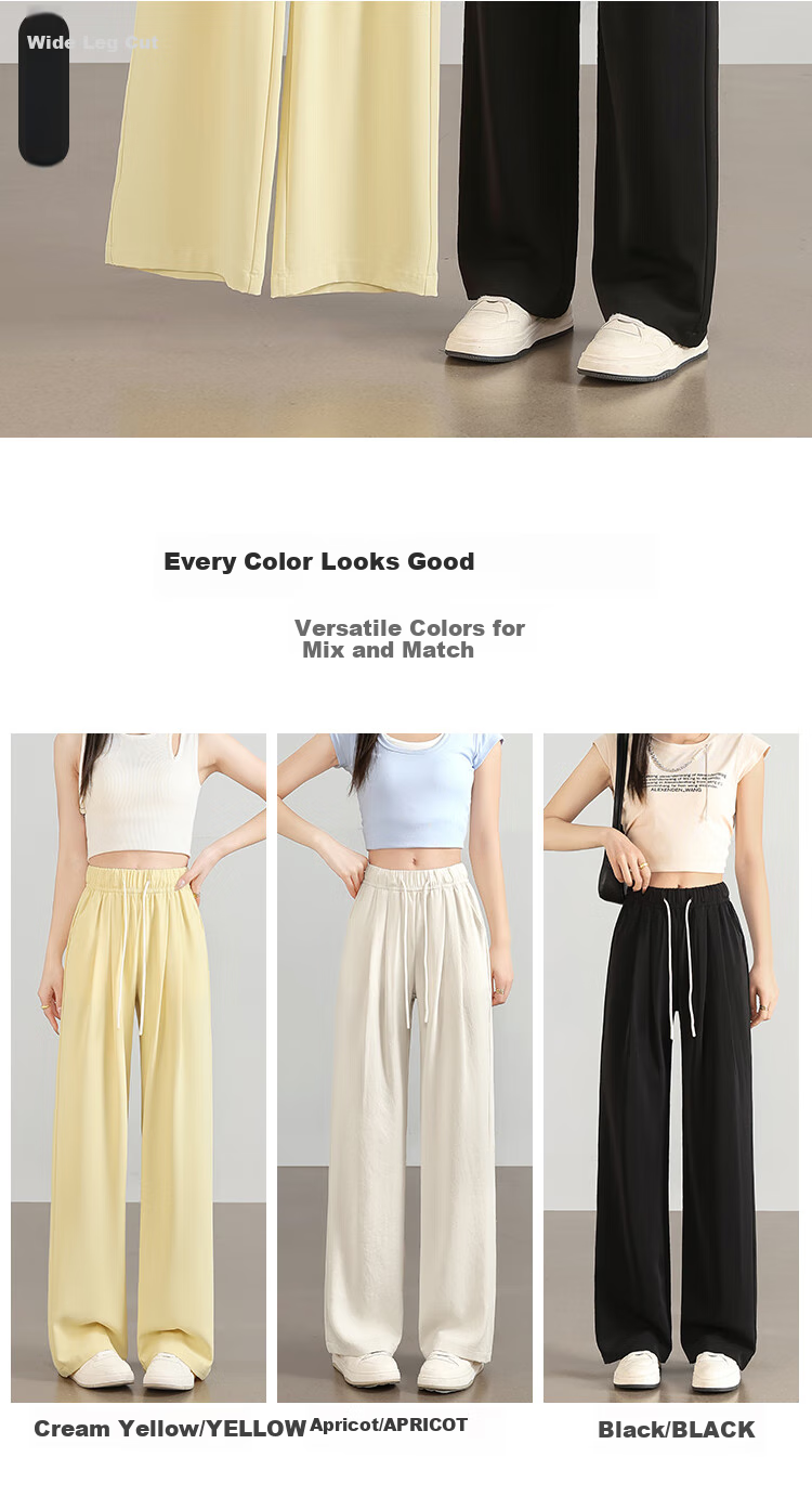 Free Style Wide-Leg Pants for Women Summer Thin 2026 New High Waist Slim Loose Draped Ice Silk Cool Casual Trousers 8