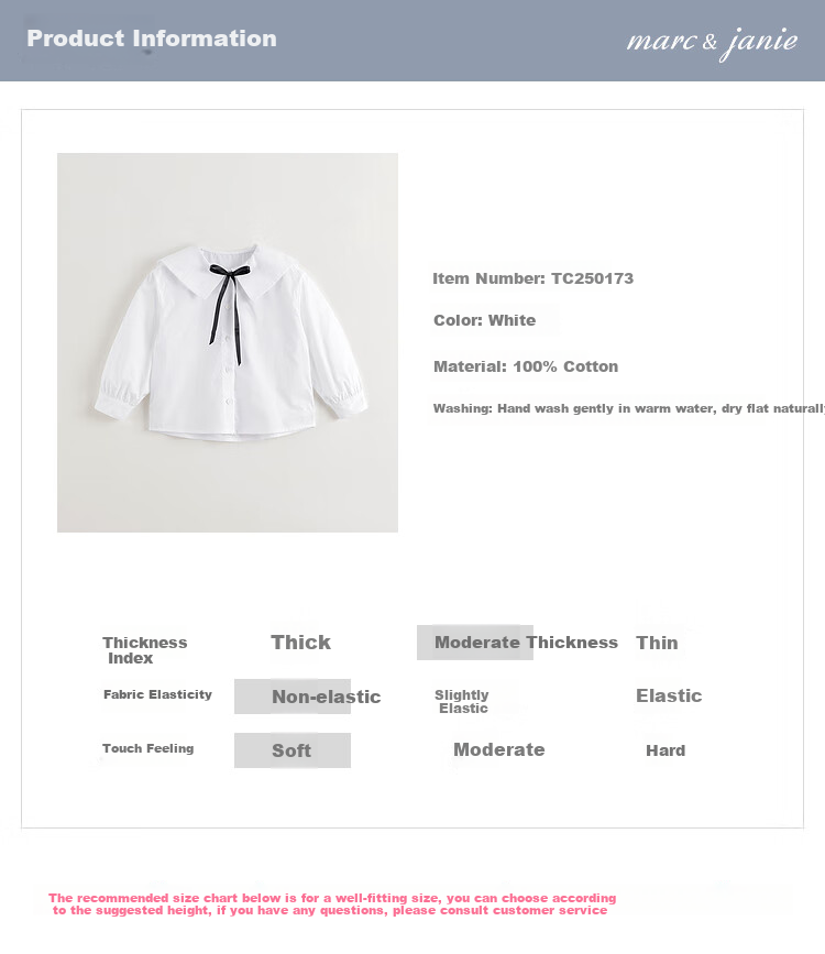 MARC&JANIE Girls' Butterfly Bow Collar Shirt, Children's Pure Cotton Blouse, Spring 2026 Collection, 250173 5