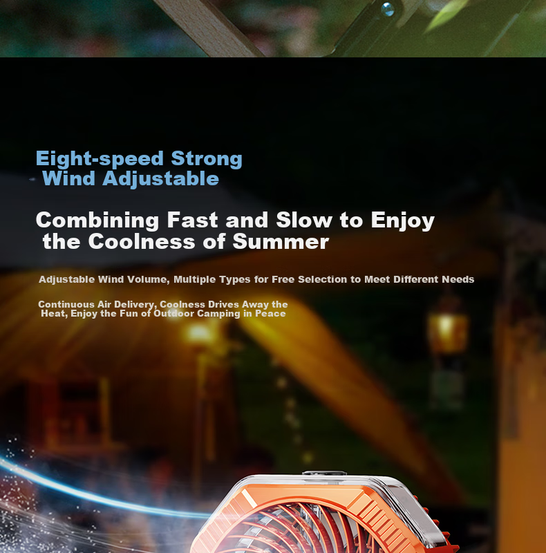 KPD KEEP PURSUING DREAMS Outdoor Rechargeable Camping Fan with Tent Light, Spray Cooling, Large Capacity Battery, USB Wireless Portable Mini Fan for Home And Desktop Use, Orange 15