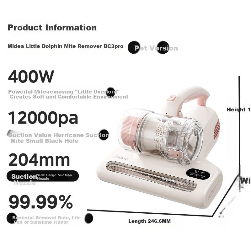 Midea Dust Mite Remover [Top-Selling Pet Hair Removal] BC3 Pro Dual-Cup Dust Mite Remover for Pets And Home Use, Bed Vacuum Cleaner All-In Mite Remover