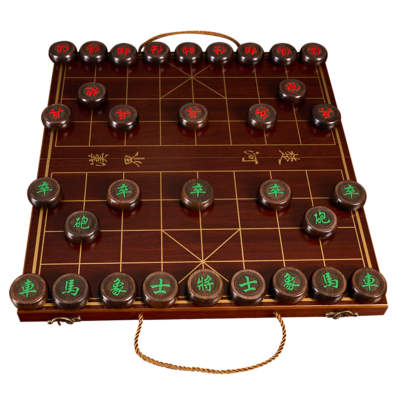 Guan Xiao Er Chinese Chess Wooden Chessboard Set for Children and Adults Portable Large Size Red Rosewood and Ebony Pieces