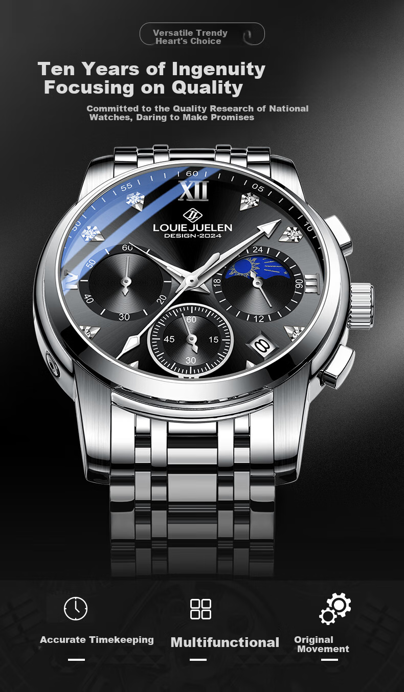 LOUIE JUELEN Swiss Genuine Men's Watch, Fully Automatic Business Student Mechanical Quartz Watch, High-End Gift for Boyfriend 1