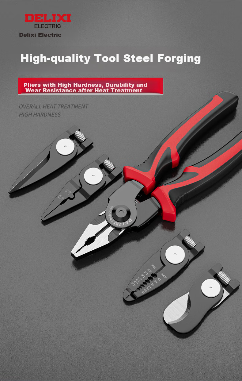 DELIXI Multi-Functional Pliers Set: Wire Cutters, Cable Strippers, Electrician's Pliers, Line Cutters, And Wire Crimpers 9
