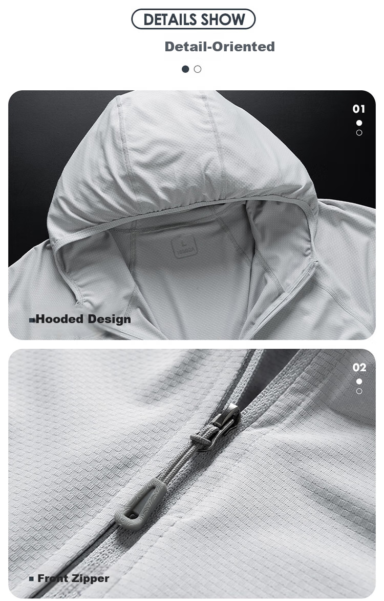 TUCANO Sun Protection Jacket for Men, Outdoor Sports Lightweight Sun-Blocking Skin Coat, Hooded Top Outerwear, Men's Clothing, White M 10